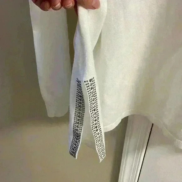 Adrienne‎ Vittadini sweater v neck pullover white studded long line 3X NWT - Picture 3 of 7